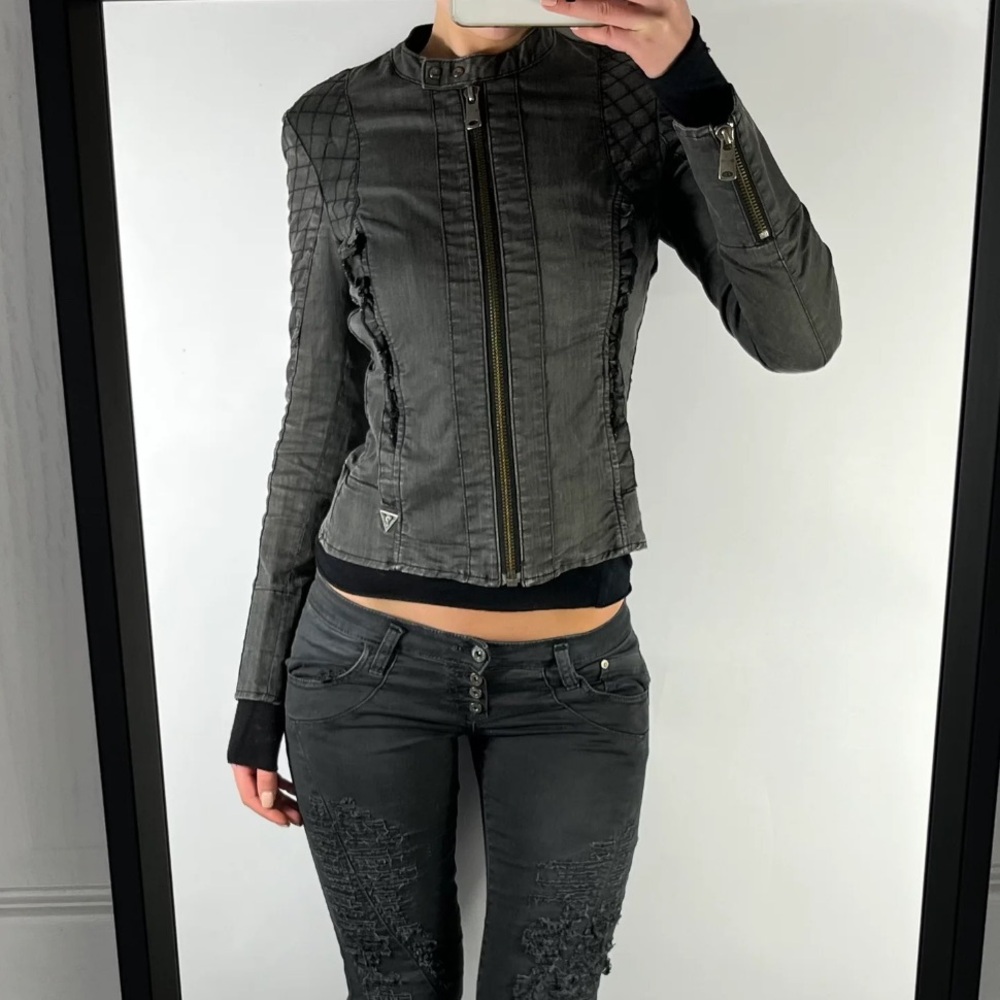 Guess Women's Black Quilted-Panel Moto Jacket